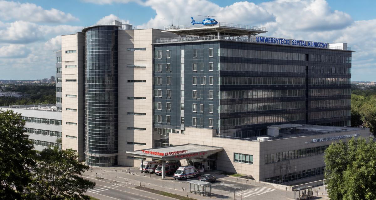 Uniwersytecki szpital kliniczny w Krakowie z lądowiskiem dla śmigłowca LPR
